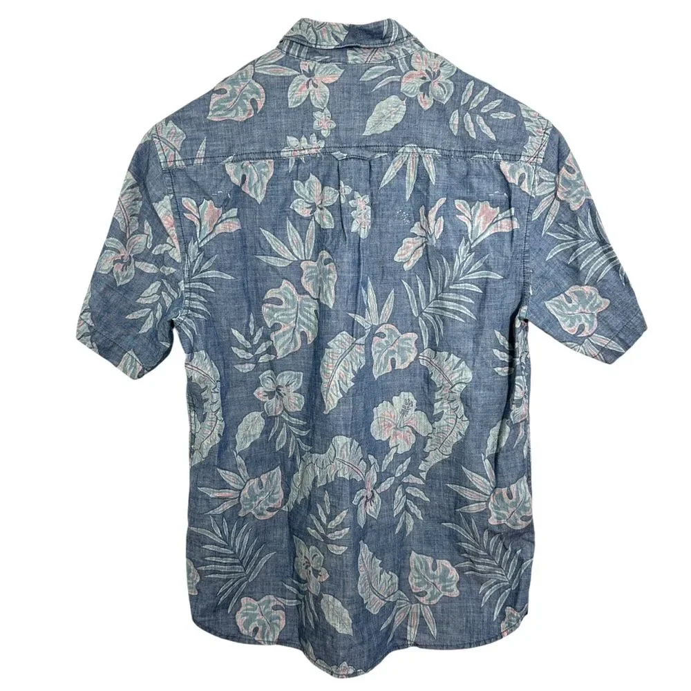 TOMMY BAHAMA Blue Pink‎ Hawaiian Tropical Cotton Short Sleeve Shirt Men's Medium